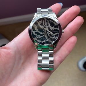 MK Zebra Silver Wrist Watch